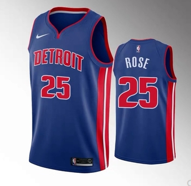 Men's Detroit Pistons #25 Derrick Rose Blue 2019 Stitched NBA Jersey